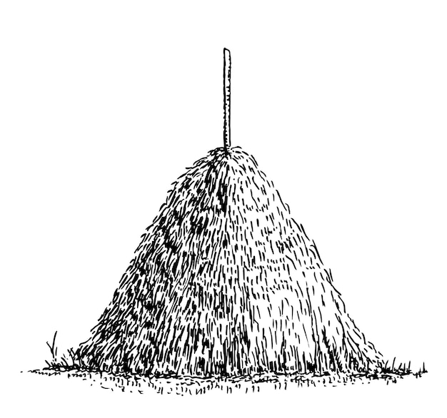 Icono de pajar Pila de hierba seca de campo Esbozo de balas de paja Alimentación natural de ganado de granja Biocombustible Agricultura