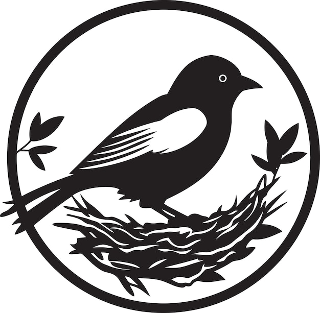 Vector icono de pájaro artístico aéreo emblema de nido negro