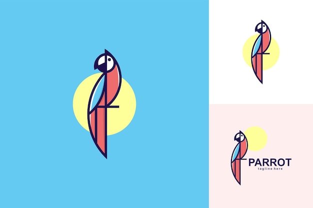 icono de pájaro con logo de loro colorido en estilo geométrico de arte lineal