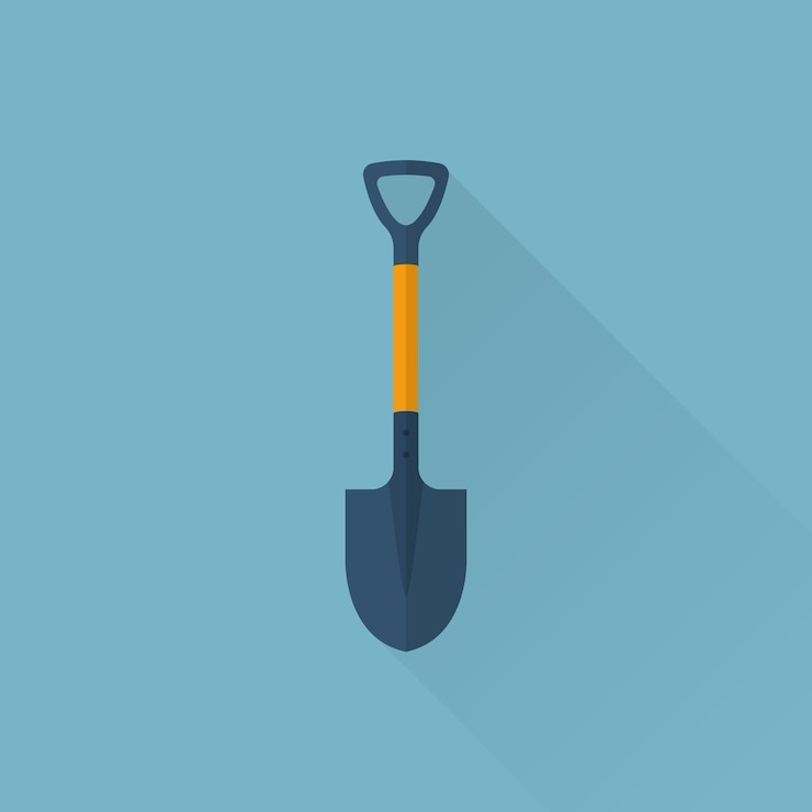 Vector icono de pala diseño plano con sombra larga ilustración vectorial aislado sobre fondo blanco pala de jardín jardinería agricultura
