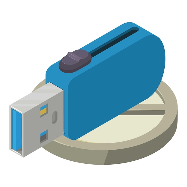El icono de la palanca USB es el vector isométrico Moderno azul icono del dispositivo de unidad flash portátil Dispositivo de almacenamiento Tecnología moderna