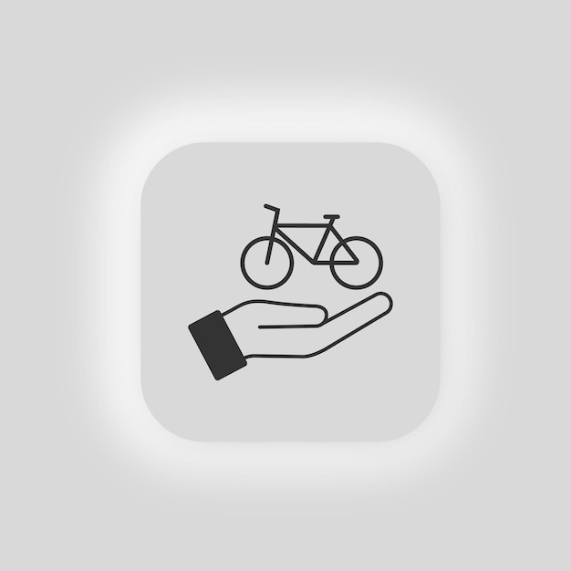 Icono de palma abierta y bicicleta Símbolo de ilustración de mano y bicicleta oferta vector de carrera