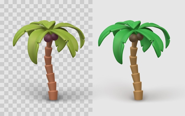 Icono de palma en estilo de dibujos animados en 3D con detalles de coco perfecto para la playa de verano y temas tropicales