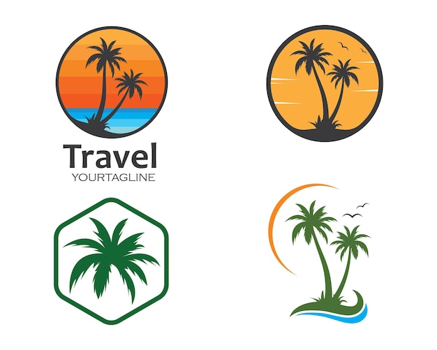 Icono de palmera de verano y diseño de ilustración de vector de logotipo de viaje