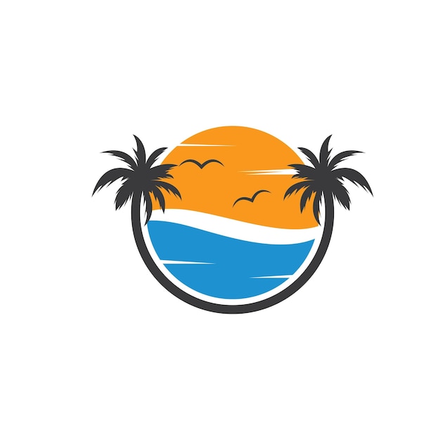 Icono de palmera de verano y diseño de ilustración de vector de logotipo de viaje