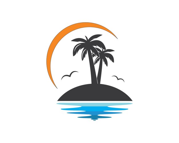 Icono de palmera de verano y viajes logo vector ilustración