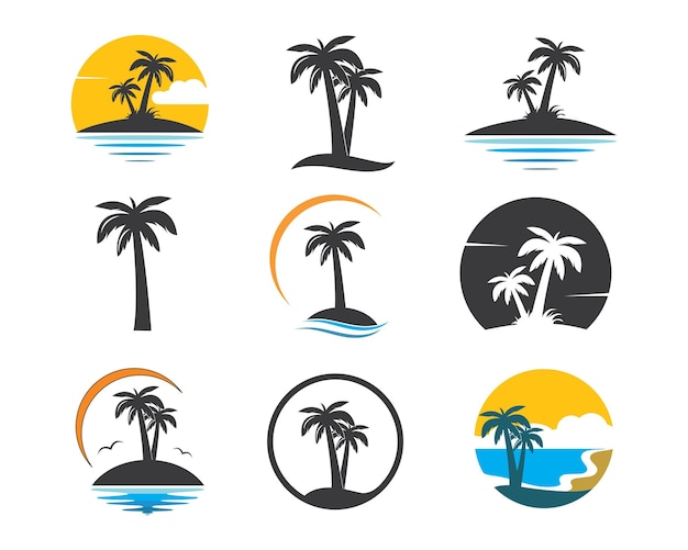 Icono de palmera de verano y viajes logo vector ilustración