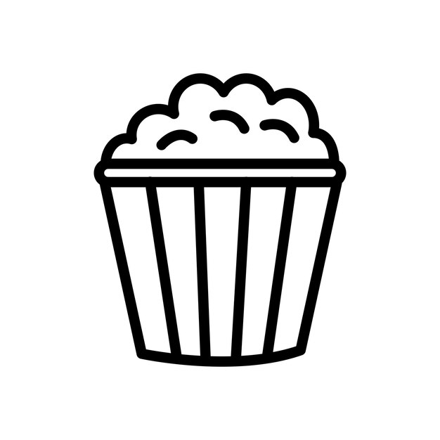 El icono de las palomitas de maíz en el cine es un símbolo vectorial de bocadillo salado o dulce en estilo de relleno y contorno en negro.