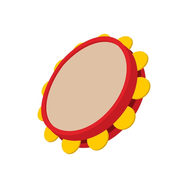 Icono de pandereta en estilo de dibujos animados sobre un fondo blanco