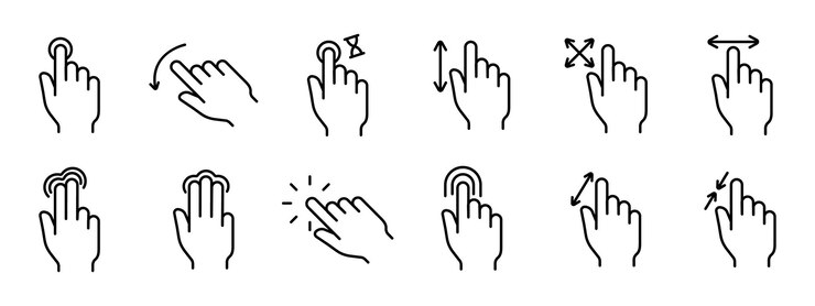 Vector icono del panel táctil dedo índice haga doble clic disminución aumento rotación aproximación presione deslizar haga clic flecha sensor girar zoom en tiempo de respuesta de movimiento x2