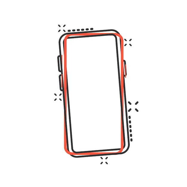 Icono de pantalla en blanco de teléfono inteligente en estilo cómic Dibujos animados de teléfono móvil