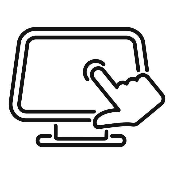 Vector el icono de la pantalla de la computadora que toca con la mano