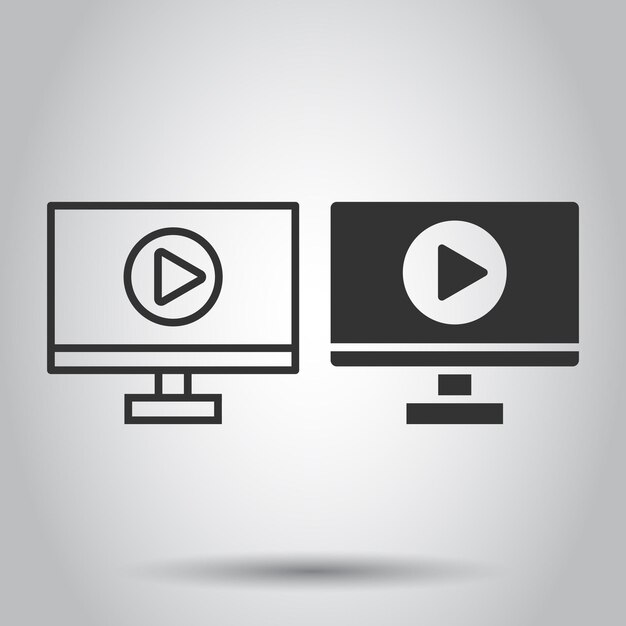 Icono de pantalla de TV en estilo plano Ilustración de vector de vídeo sobre fondo blanco aislado Concepto de negocio de monitor de computadora
