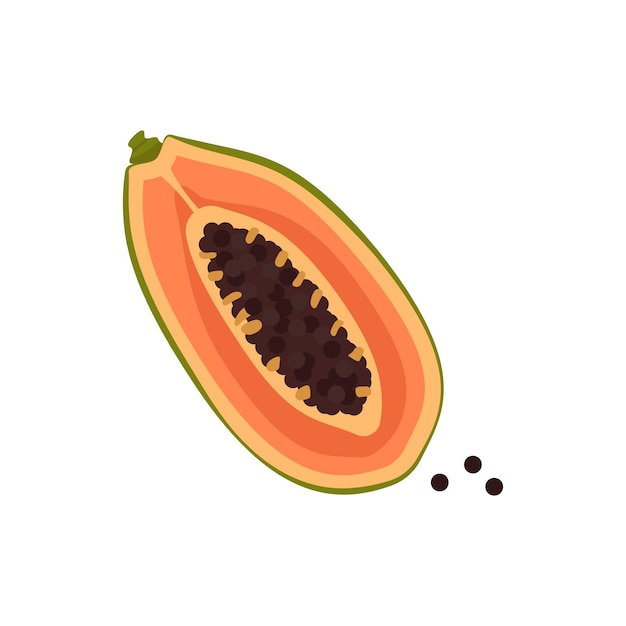 icono de papaya fruta exótica mitad o cuña de alimentos dulces para una dieta saludable postre bocadillo con semillas