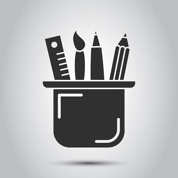 Icono de papelería en estilo plano Proporciones de oficina Ilustración vectorial en fondo aislado Concepto de negocio de señales de escritura