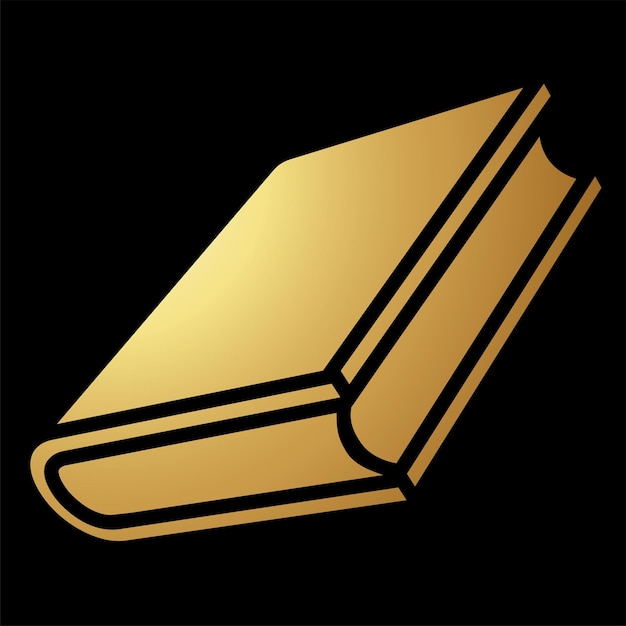 Icono de papelería de libro abstracto de oro sobre un fondo negro