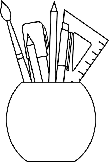 Icono de papelería lineal vectorial en una escuela de vidrio y suministros de oficina de regreso a la escuela boceto y garabato