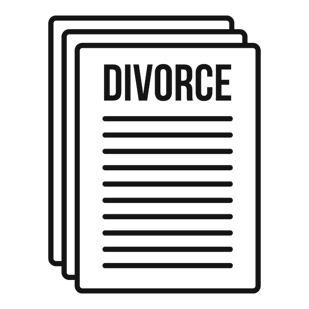 Icono de papeles de divorcio Icono de vector de papeles de divorcio de esquema para diseño web aislado sobre fondo blanco