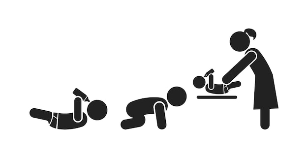 Icono del paquete bebé acostando y bebiendo mik con la madre cambiando pañales icono para cambiar pañales pictogr