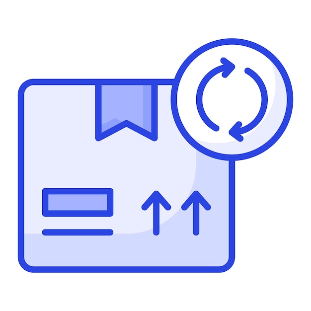 un icono con paquete enviado y flechas en dirección opuesta que muestran el concepto de icono de reorden
