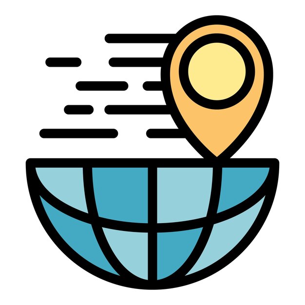 Icono de paquete global de ubicación Contorno de ubicación de paquete mundial de vector Icono de color plano aislado