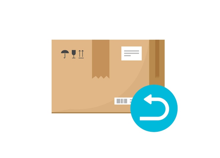 Vector icono de paquete de pedido de paquete de devolución o reembolso de entrega de producto de caja de paquete gráfico plano