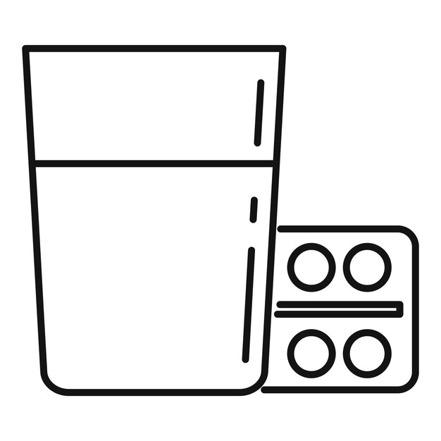 Icono de paquete de píldoras de vidrio de agua Icono de vector de paquete de píldoras de vidrio de agua de contorno para diseño web aislado sobre fondo blanco