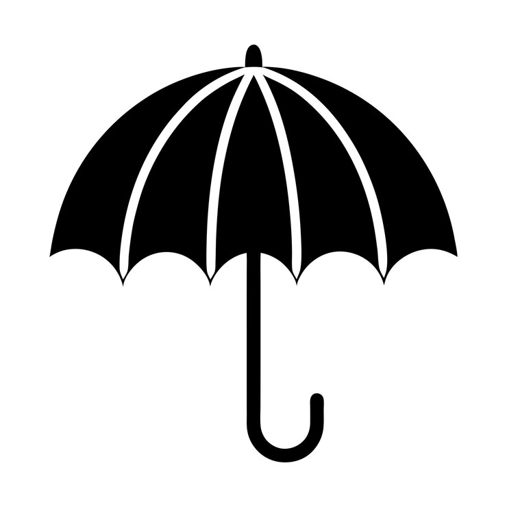 El icono del paraguas blanco y negro