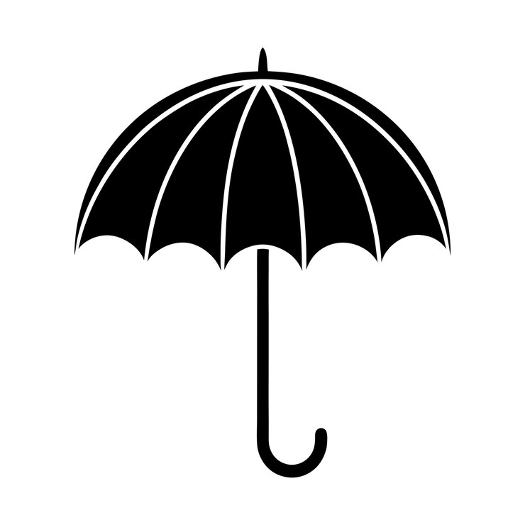 El icono del paraguas blanco y negro