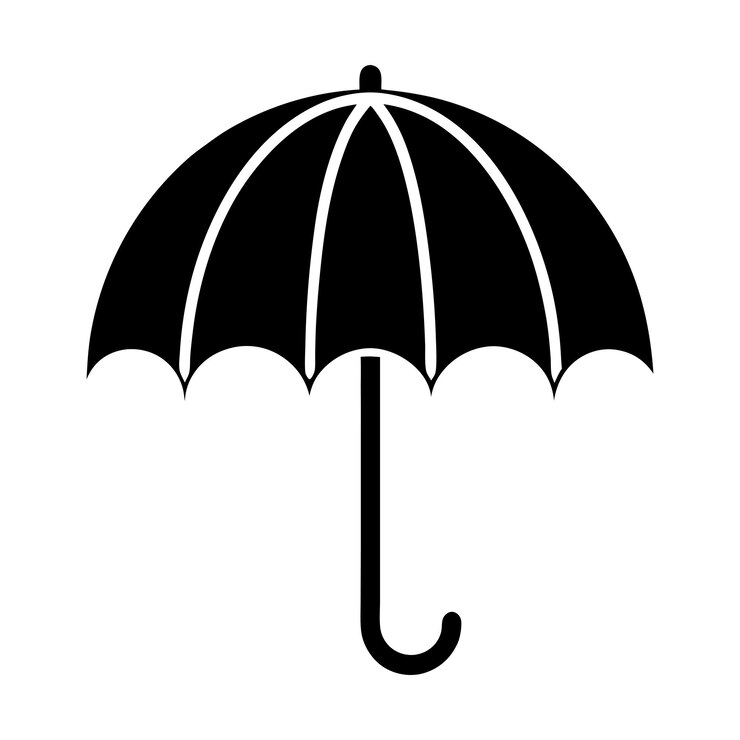 El icono del paraguas blanco y negro
