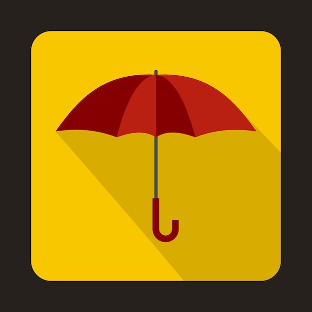 Icono de paraguas rojo en estilo plano sobre un fondo amarillo