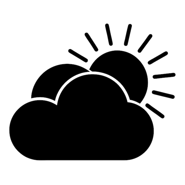 Icono parcialmente nublado negro con contorno del sol