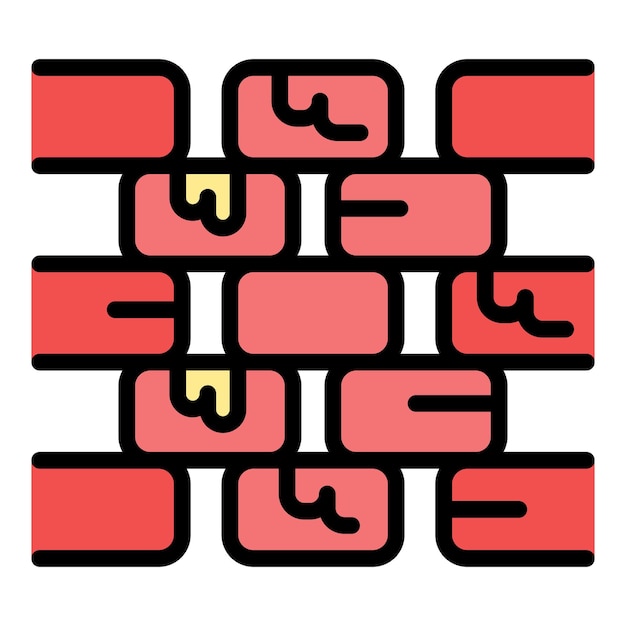 El icono de la pared de ladrillo rota es el vector de contorno del trabajador de la casa. El color de la construcción del mortero es plano.