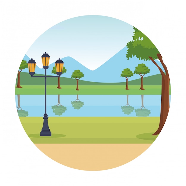 Vector icono de parque paisaje redondo