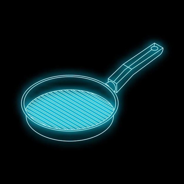 Icono de parrilla de neón brillante que representa la cocina y los utensilios de cocina