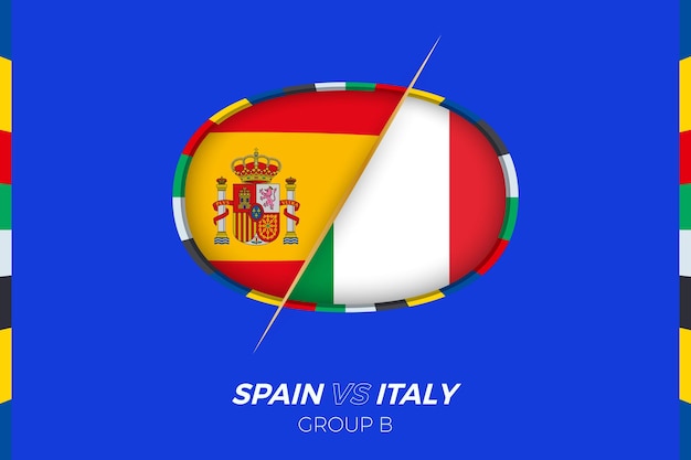 El icono del partido de fútbol España contra Italia para el Torneo Europeo de Fútbol 2024 contra el icono en la fase de grupos