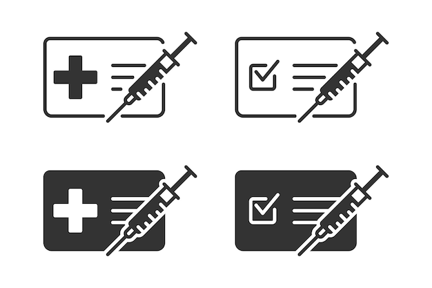 Icono de pasaporte de vacuna Certificado de vacunación Ilustración vectorial