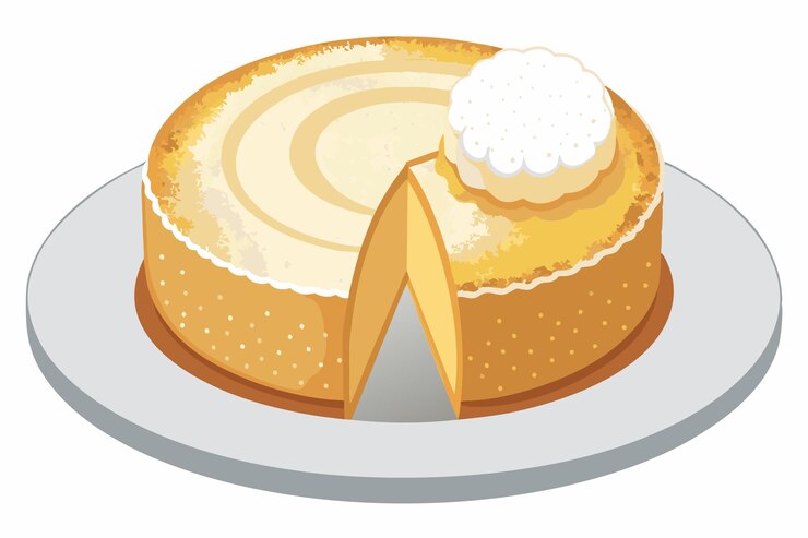 Vector icono de pastel de chifón de vainilla esponja suave y esponjosa con rodaja de azúcar en polvo en el plato