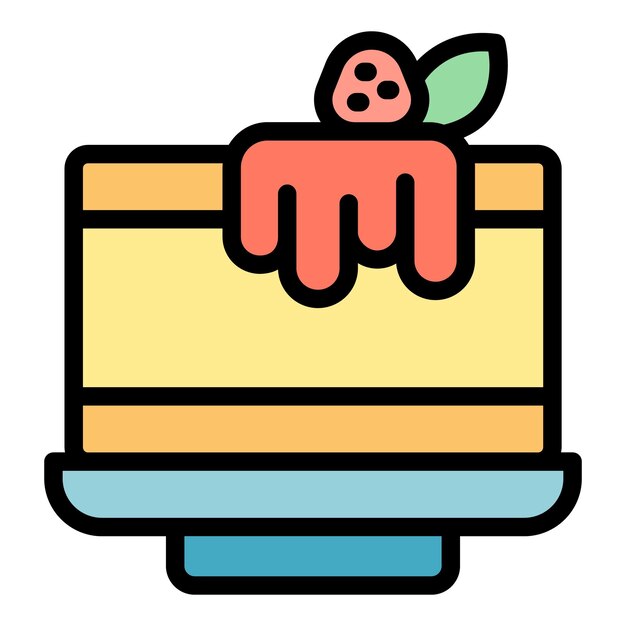 Icono de pastel de comida vector de contorno Pastel dulce Restaurante color cereza plano