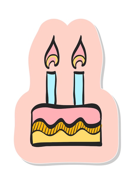 Vector icono de pastel de cumpleaños dibujado a mano en la ilustración de vector de estilo de etiqueta