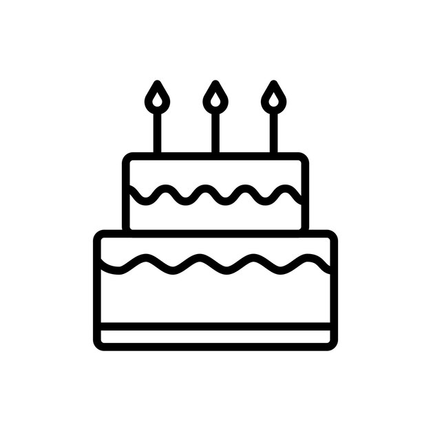 El icono del pastel de cumpleaños establece el símbolo vectorial del pastel del feliz aniversario en estilo negro lleno y delineado
