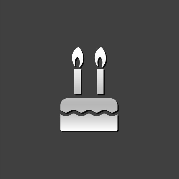 Icono de pastel de cumpleaños en estilo de color gris metálico Celebración dulce de comida