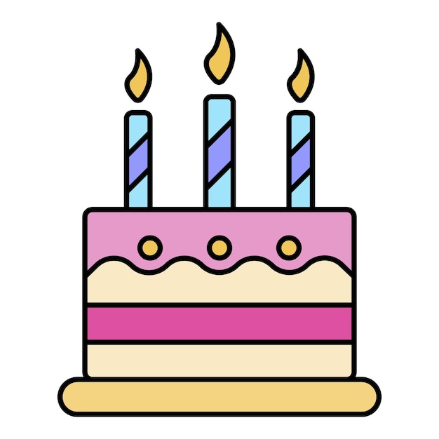 Icono de pastel de cumpleaños para niños Contorno de pastel de cumpleaños para niños icono vectorial color plano aislado