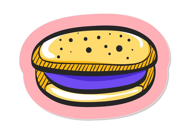 Icono de pastel dibujado a mano en la ilustración de vector de estilo de etiqueta