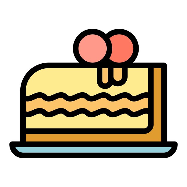 El icono del pastel es un vector de contorno de la comida de la cafetería. La barra de trabajo es de color plano.