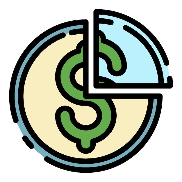 Vector icono de pastel de moneda de dólar contorno icono de vector de pastel de moneda de dólar color plano aislado