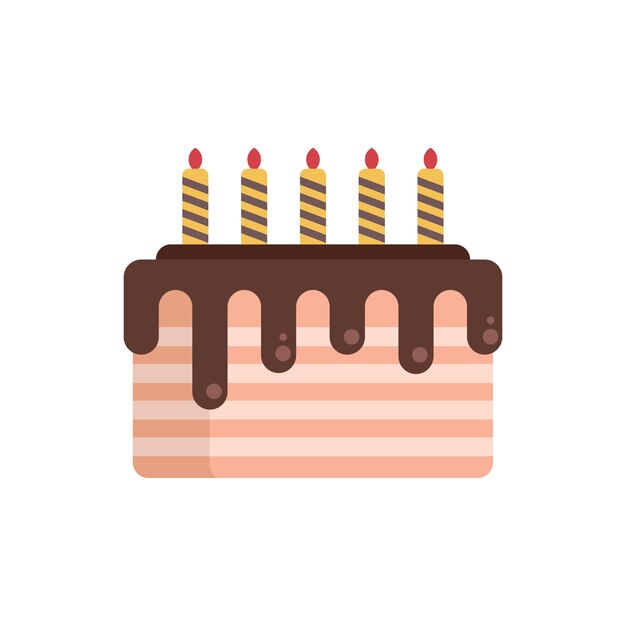 Icono de pastel de vela vector plano Fiesta de chocolate Pastelería de comida aislada