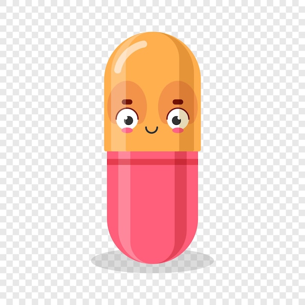 Icono de pastillas de carácter lindo en estilo plano Ilustración vectorial de pastillas felices en un fondo aislado Concepto de negocio de señales de medicamentos médicos