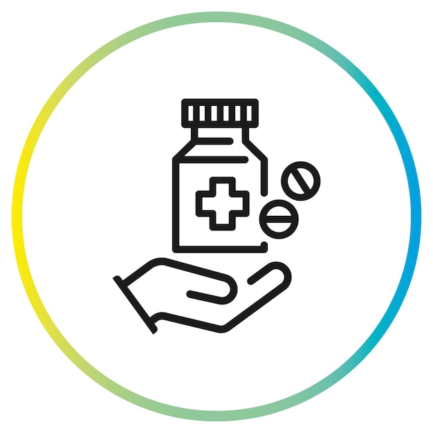 icono de pastillas de medicina en el frasco en la mano
