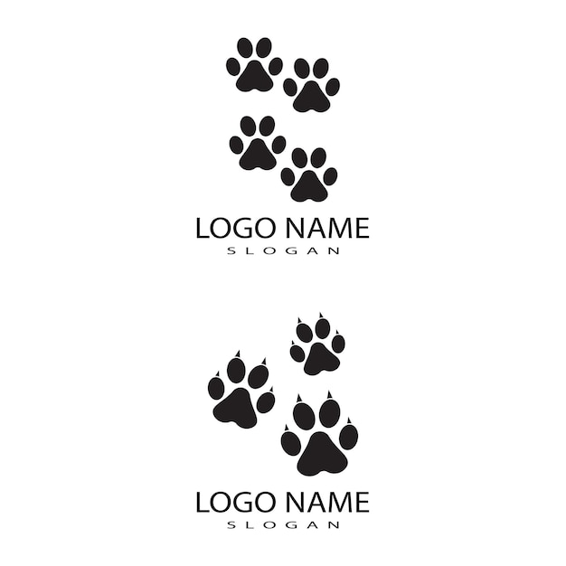Icono de la pata del gato o del perro Icono de las patas del gato del perro Iónico del logotipo del veterinario del zoológico Símbolo vectorial de impresión de patas